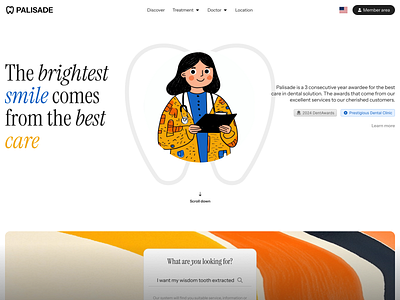 dental clinic landing page website design character clean clinic dental design doctor figma framer graphic design illustration kids landing page light seamless serif simple tooth ui ux web