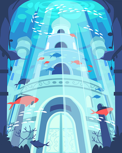 Legendary Undersea Kingdoms Illustration asset castle fish illustration kingdoms sea sea animal undersea vector