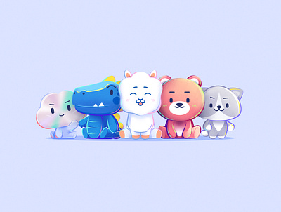 Yuna Team animal bear brain cat character children colorful crocodile cute design illustration lama mascot pet plush reptile