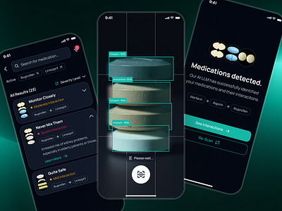 nightingale v2: Drug Interaction Checker Flow UI ai health assistant app ai medical app clean digital health app drug interaction drug interaction app epharmacy app epharmacy mobile app epharmacy ui kit figma ui kit health companion app interaction checker app interaction checker ui medical ui kit minimal modern smart health app smart medical app teal virtual health app