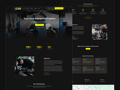 Auto Repair Shop Website Concept auto maintenance auto repair auto service auto shop automotive car maintenance car repair car service car service company dark dark theme landing page design mechanic mechanic website ui uiux ux web design website design yellow
