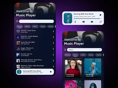 Dark Music Player app design app mockup application design figma mockup music player music ui app player app design ui ux xd
