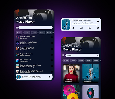 Dark Music Player app design app mockup application design figma mockup music player music ui app player app design ui ux xd