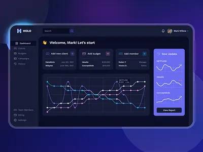Holo - Marketing platform, Home page analytics dark mode dashboard design drumncode light mode marketing dashboard marketing tools responsive saas ui design uiux ux design web web app web design web development