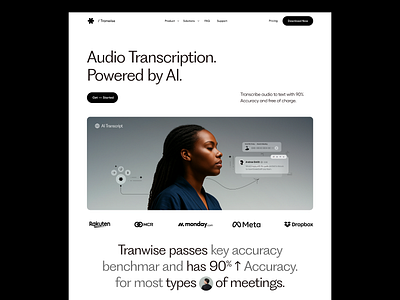 AI Landing Page ai landing page ai product ai website ai website design dstudio dstudio agency landing page landing page design product design saas landing page saas website transcription ui ui ux user experience ux voice web design web development webflow