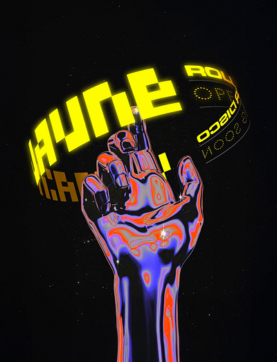 La main jaune / retrofuturism 3d animation identity illustration logo motion graphics retrofuturism
