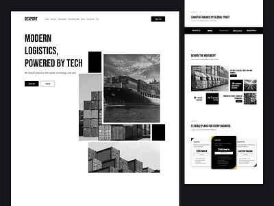 Logistics Management Web Design black and white branding landing page logistics web minimal ui ui design uiux ux web web design website design