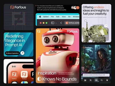 Forfous AI – Minimal Elegance Meets Creative Intelligence ai animated app brandesign branding dashboard design graphic design illustration logo logo design minimal orange robot ui vector