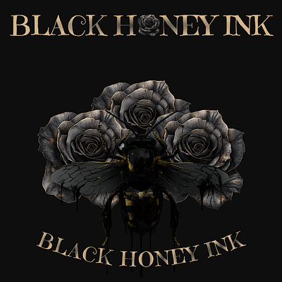 Black Honey Ink - Logo Design bee blackwork branding gold golddesign logo logodesign luxurybranding rose tattoodesign