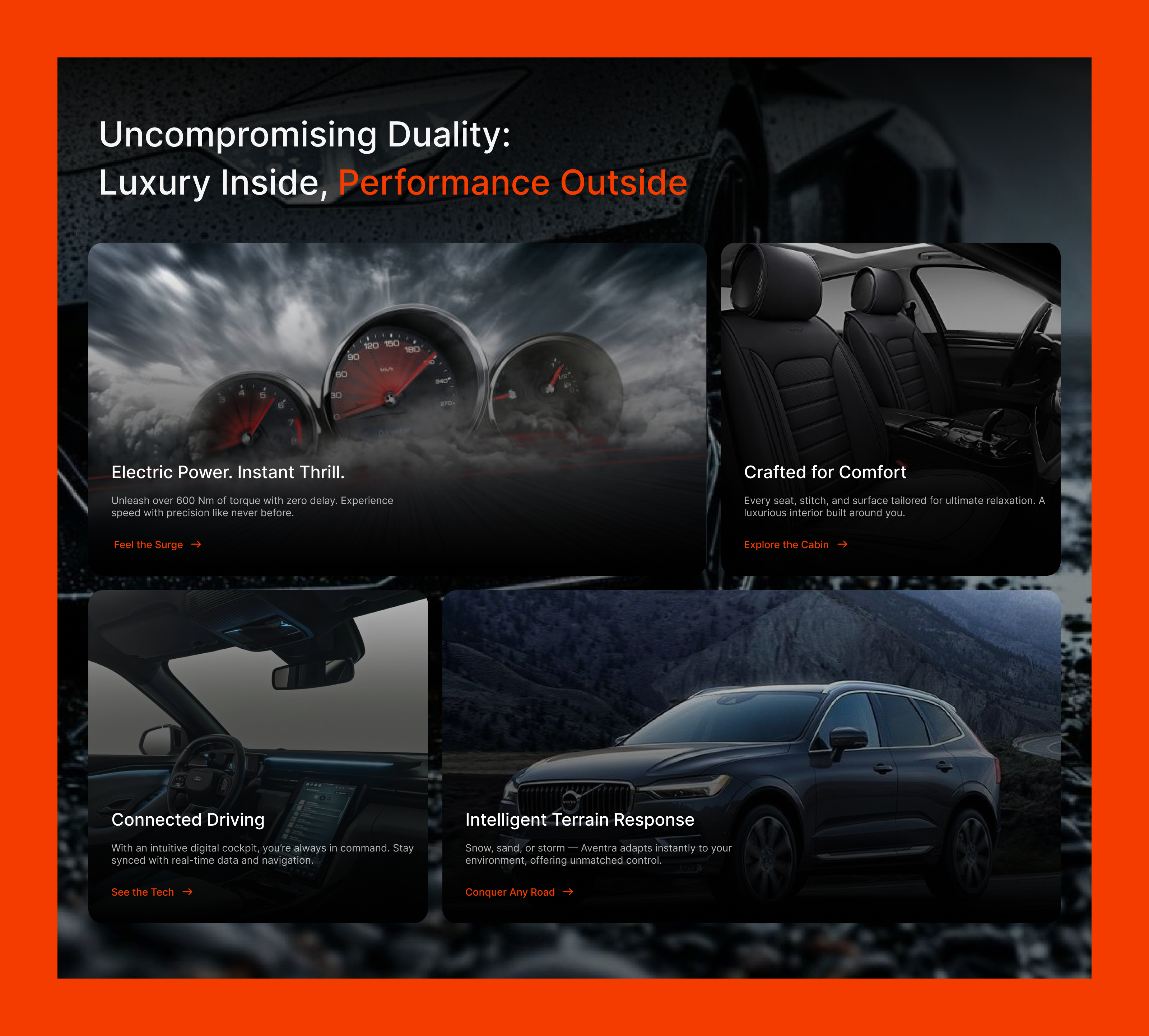 Aventra - Bento design for a car brand bento design bento for car website bento grid car booking ui car brand bento car landing page car website electric car electric suv u electriccar luxury car website automotive ui premium car ux ui ui design web design website for car brand