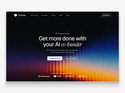 AI cofounder platform homepage cta hero section landing page modern noise texture partner logos progressive blur testimonials typography ui uiux userexperience webdesign