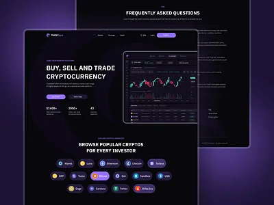 Crypto Exchange Landing Page - TradeSpot clean ui crypto crypto app crypto wallet currency dark dark theme exchange finance financial home page landing modern trade trading ui ux wallet web website