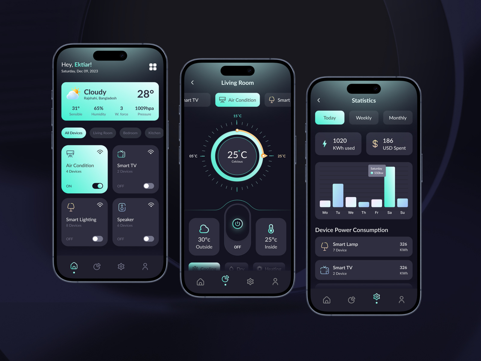 Smart Home Mobile App - UI Design In Dark Theme Home Automation best smart home app design clean design home home app smart illustration livingroom mobile app design mobile app ui mobile ui modern ui netro netrosystems responsive design smart home smart home app smart living software agency startup uiuxdesign