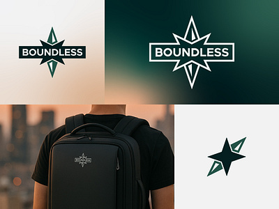 Boundless Backpack Logo Design animated logo animation arrow backpack badge bag boundless brand compass direction east multipurpose north product branding south travel west wordmark