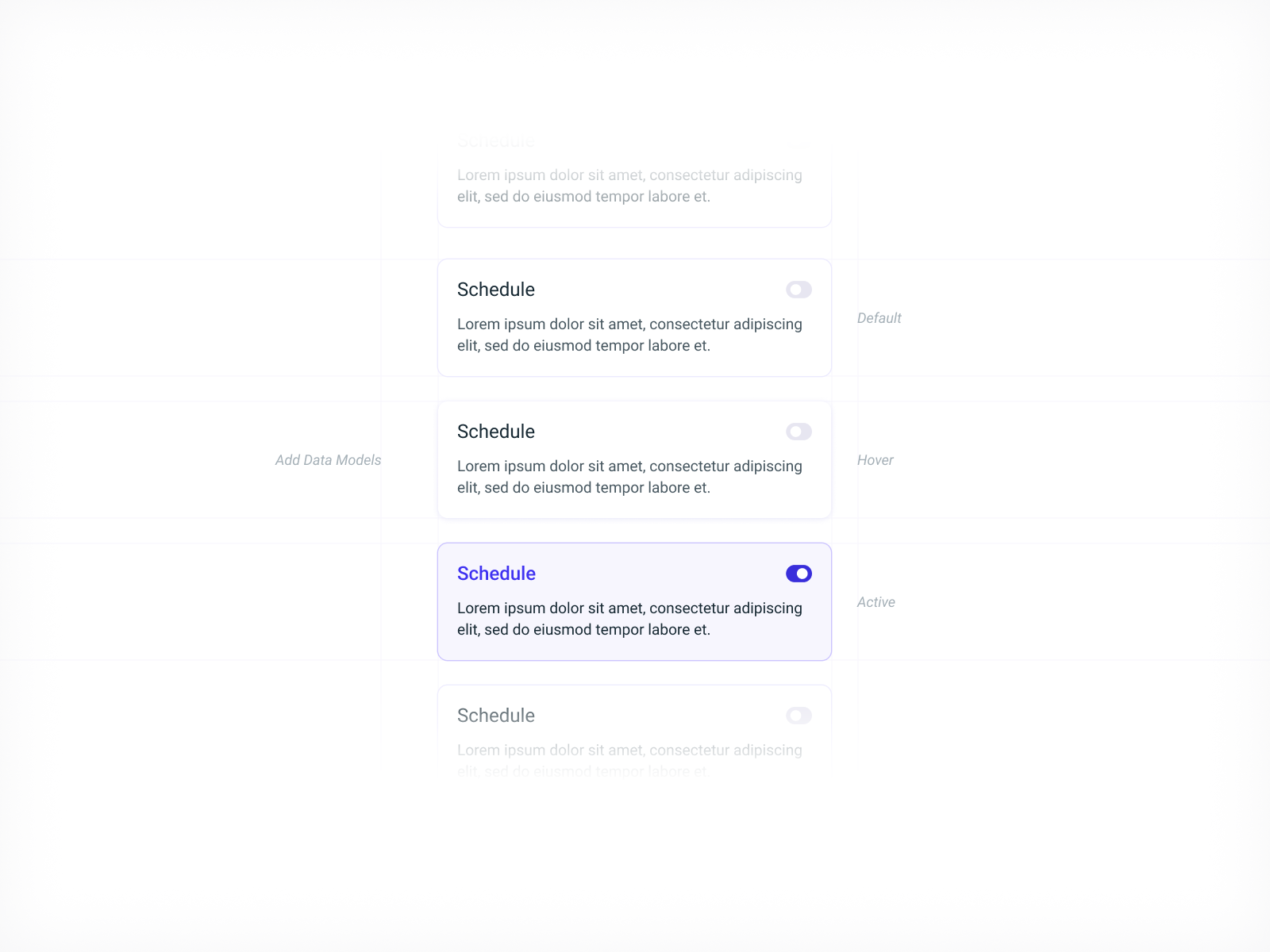 Cards UI with States cards dashboard design interaction minimal toggle ui ux