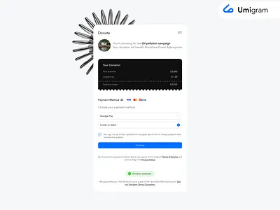 Umigram Donation Widget checkout flow climate tech donate ui donation page form design fundraising google pay information architecture interface design minimal design nonprofit ui payment ui productdesign saas ui ui design ux design web app