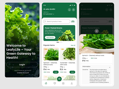 LeafyLife – Mobile App UX Design leafy vegetables online mobile app design mobile app ux vegetables online mobile app