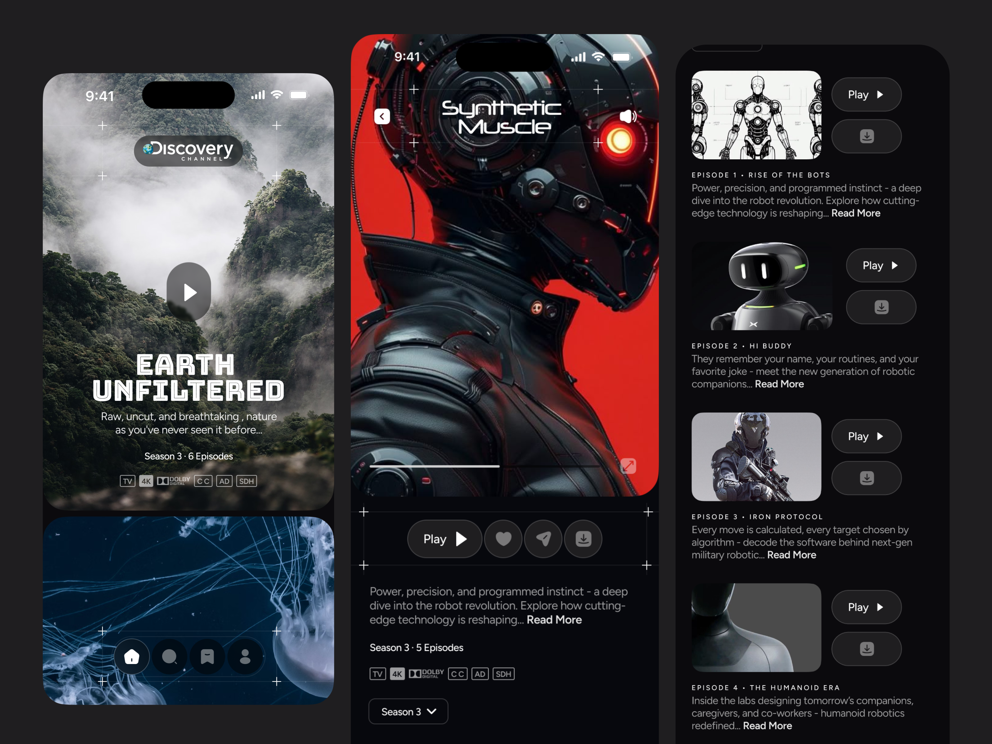 Discovery App - Concept app cards design minimal ott typography ui