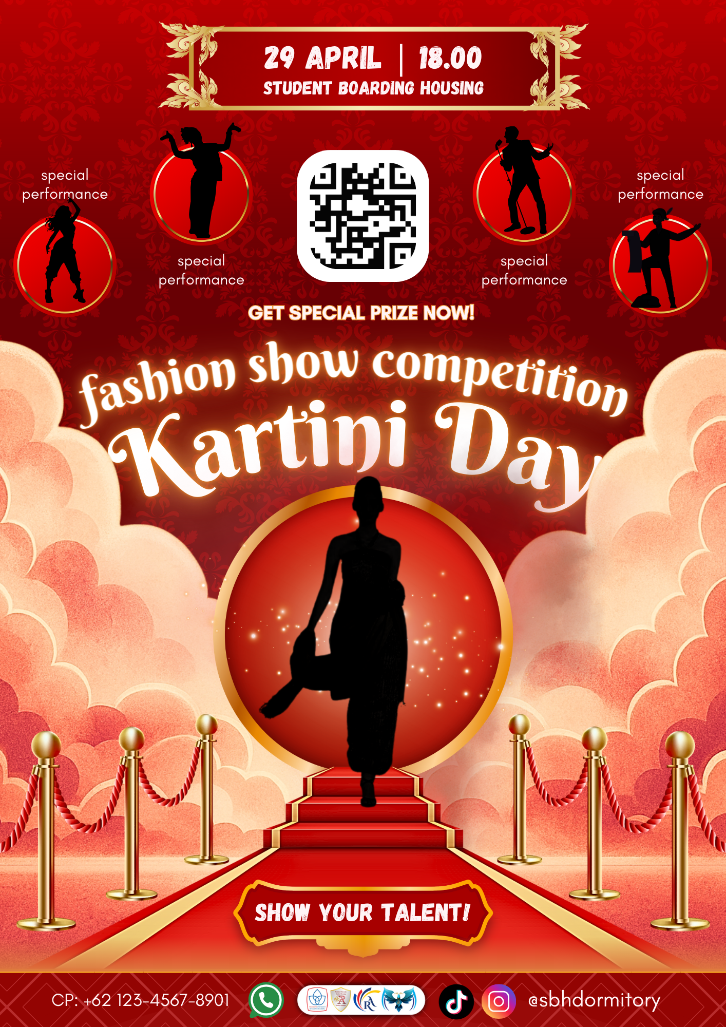 Poster Fashion Show Competition design elegant poster event branding graphic design kartini theme poster orange poster poster poster event poster event fashion show poster fashion poster fashion show poster kartini poster kartini day poster red carpet red poster women theme poster