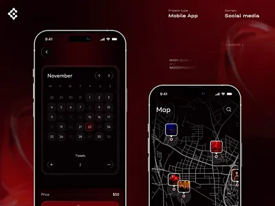 Eventure — Events Mobile App UI app content black move calendar events map mobile app qrcode social media ticket ui uxui design