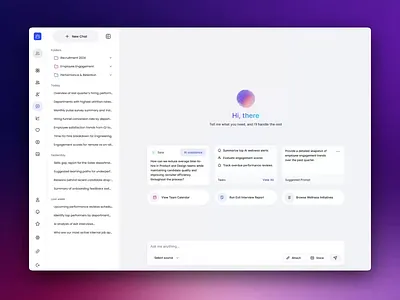 Conversational User Interface 16pixel aiux dashboarddesign figmadesign hrsoftware hrtech peopleanalytics productdesign saasdesign ui uidesign uxdesign webappdesign