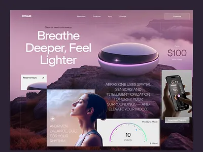 ZenAIR cleanair futuristicui healthtech productdesign smartdevice ui ux wellnesstech