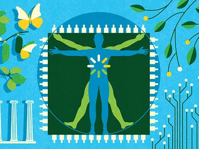 Kotryna Zukauskaite for CIFAR ai artificial intelligence banner conceptual editorial editorial illustration health human illustration illustrator nature research science semiconductor textured vector