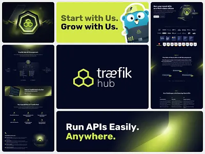 Traefik Hub Branding assets branding hub illustration logo marketing mascot neon networking product saas software symbol tech traefik web