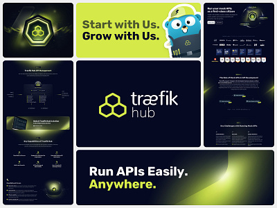 Traefik Hub Branding assets branding hub illustration logo marketing mascot neon networking product saas software symbol tech traefik web