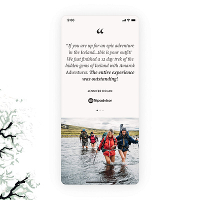 Amarok Adventures - Testimonial carousel iceland map mobile design photo platform quote serif testimonial travel tripadvisor web design