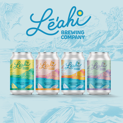 Lē’ahi Brewing - Branding Design beer beer label brand design branding brewery can cans colorful graphic design hawaii hawaiian label label design lettering logo logo design packaging packaging design tropical typography
