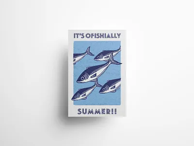 custom card illustration design art deco block print blue branding cafe clean clever fish hand made handmade illustration illustrative poster sardines vintage