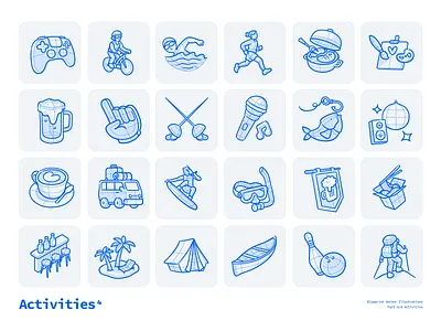 Activities Blueprint icons activities blueprint branding business camping diving gaming icons getillustrations graphic design illustration illustrations nightlife outdoor icons outline sports icons tent ui design vector vector illustrations wireframe icons