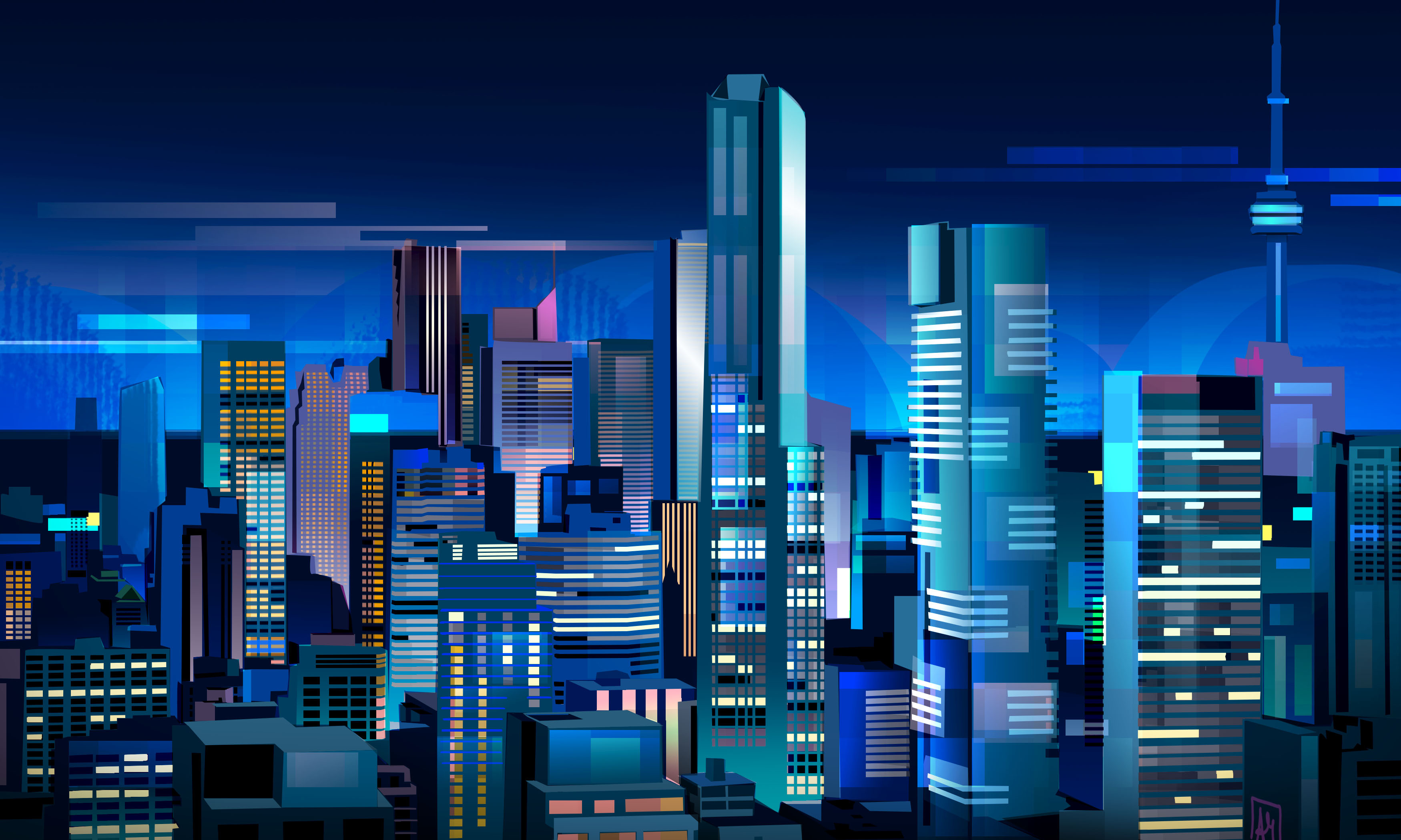 Dots and stripes city digitalart dot downtown illustration lights night print toronto vector