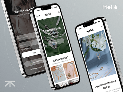 Meilè — Jewelry Store App boldtypography branding cleanui design designsystem ecommerce figma illustration jewelrydesign logo luxuryux minimaldesign mobileux onlinestore shopapp ui uiux