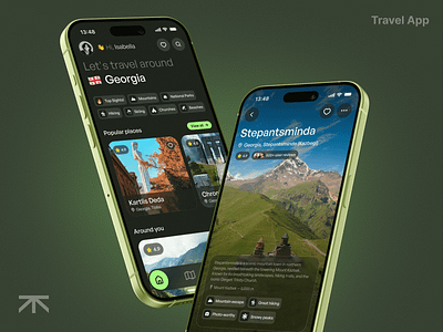 Travel App — Explore Georgia boldtypography branding cleanui darkmode design designsystem experienceux exploregeorgia figmadesign illustration mapux mobileapp smartfilters travelapp ui uiuxdesign