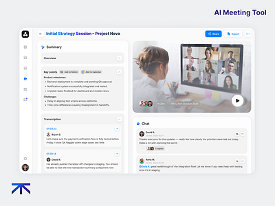 AI Meeting Tool boldtypography collaborationui dashboarddesign design designsystem experienceux figma illustration landingpage meetingtool productivity smartworkspace ui webapp