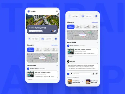 AI Trip Planner Responsive UI ai design inspiration mobile myanmar ux