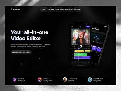 Video Editing Hero Section design editing futuristic hero section product design ui uiesign uiuxdesign ux video video editing video platform webdesign