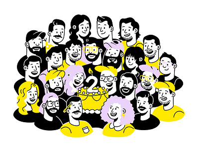 Heyo Turns 2! agency anniversary birthday branding character characters clean colorful design figma graphic design hand drawn illustration product vector web yellow