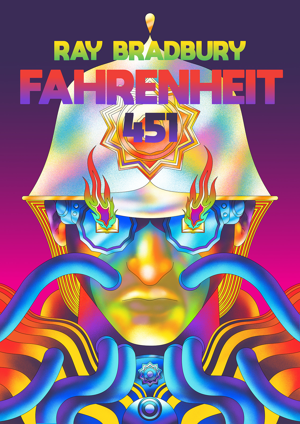 Fahrenheit 451 book cover affinity designer book book cover book cover design book illustration design glow graphic illustration illustrator mock up novel psychedelic ray bradbury retro science fiction scifi shading texture