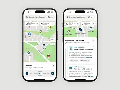 Past Mapper - Historic Map Comparison history iconography illustration mapping maps split screen ui ux