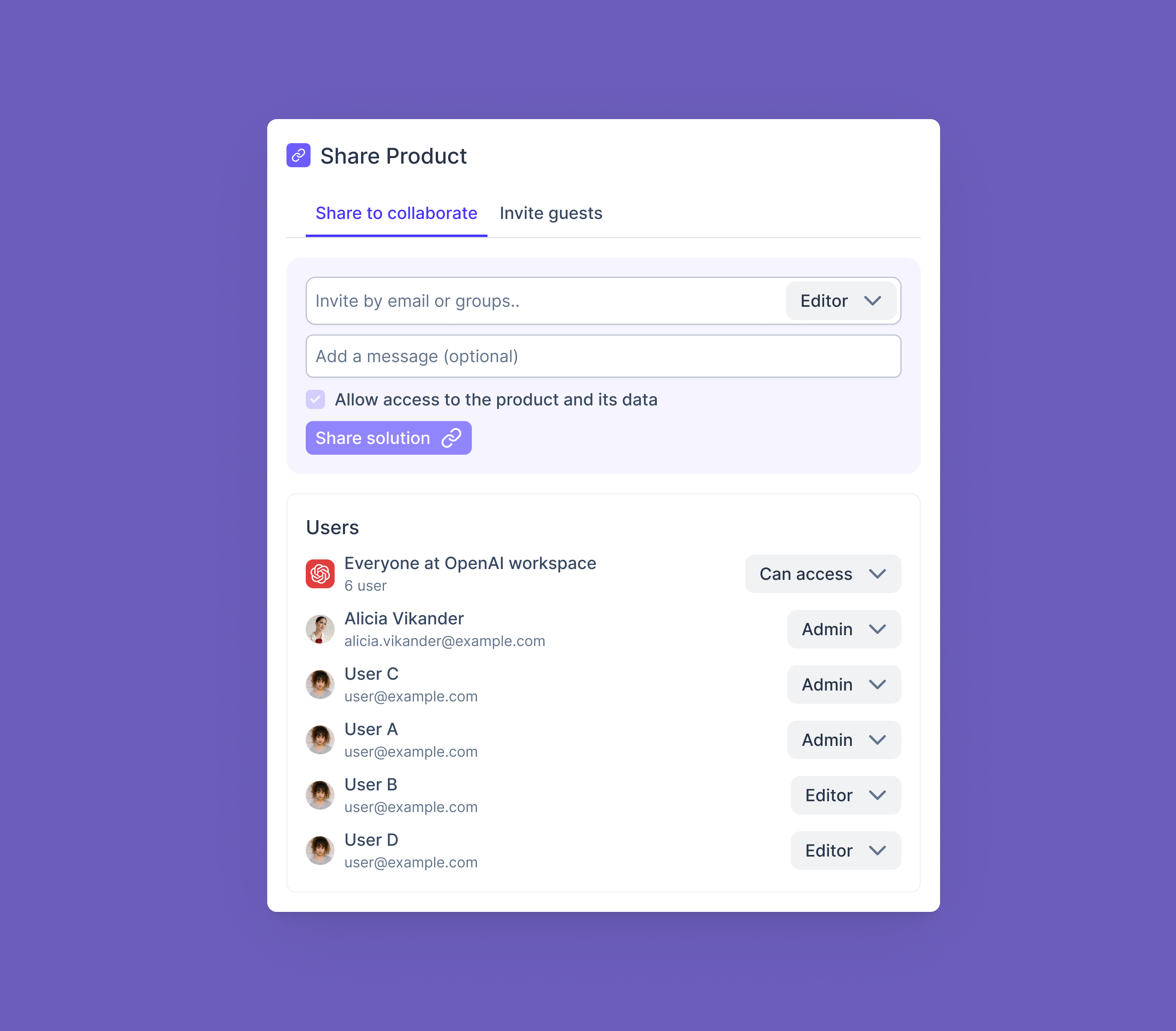 Share modal collaborate invite modal permission share