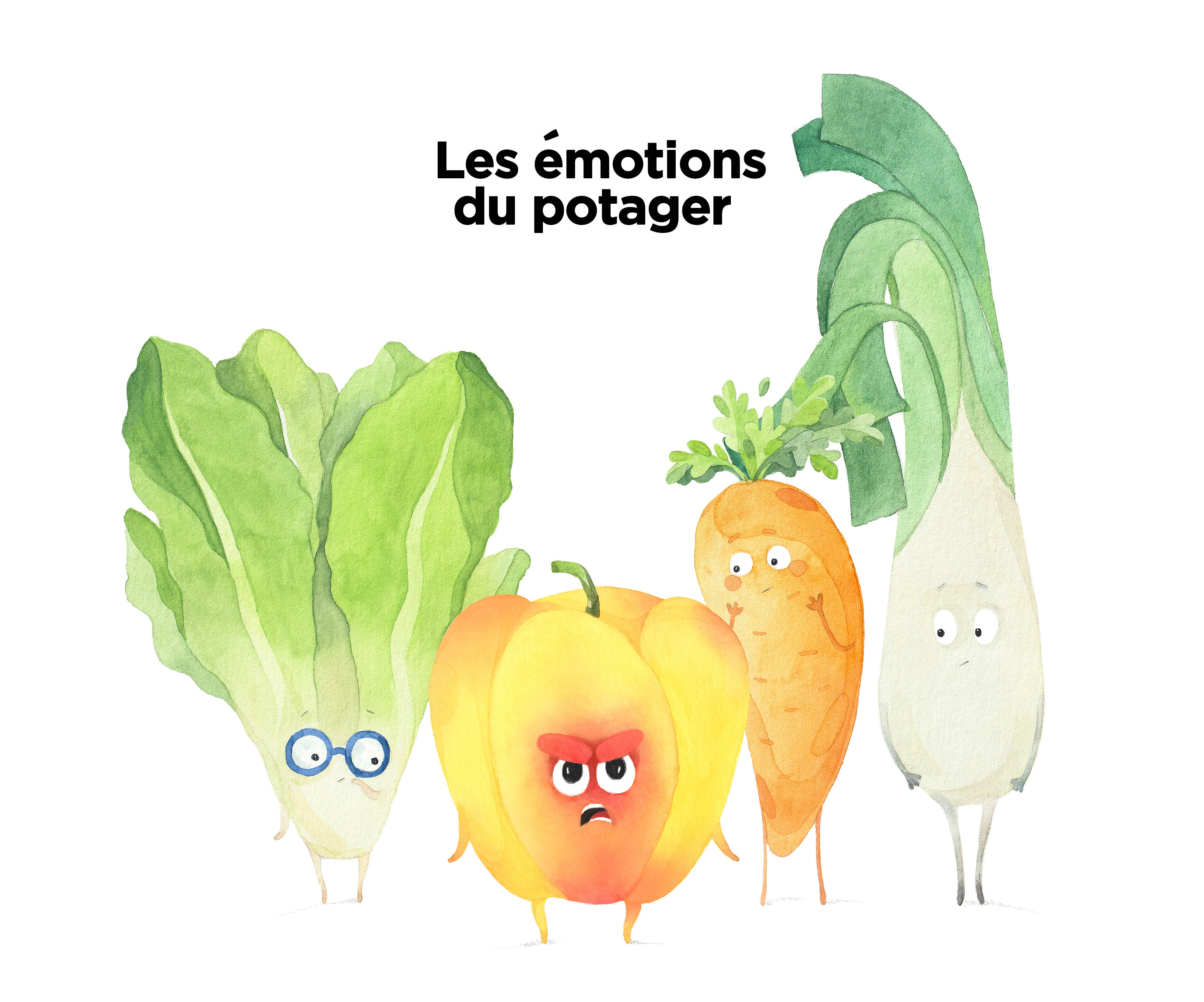"Emotions Of The Vegetable Garden" /Illustration french book vegetable characters