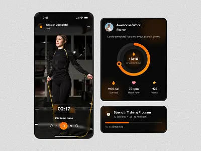 Fitness Tracker App UI - Bento Design activity tracke app design app interface design bento design dark mode ui fitness app fitness dashboard gym app design health app ui mobile fitness ui mobile ui modern fitness ui wellness app workout tracker