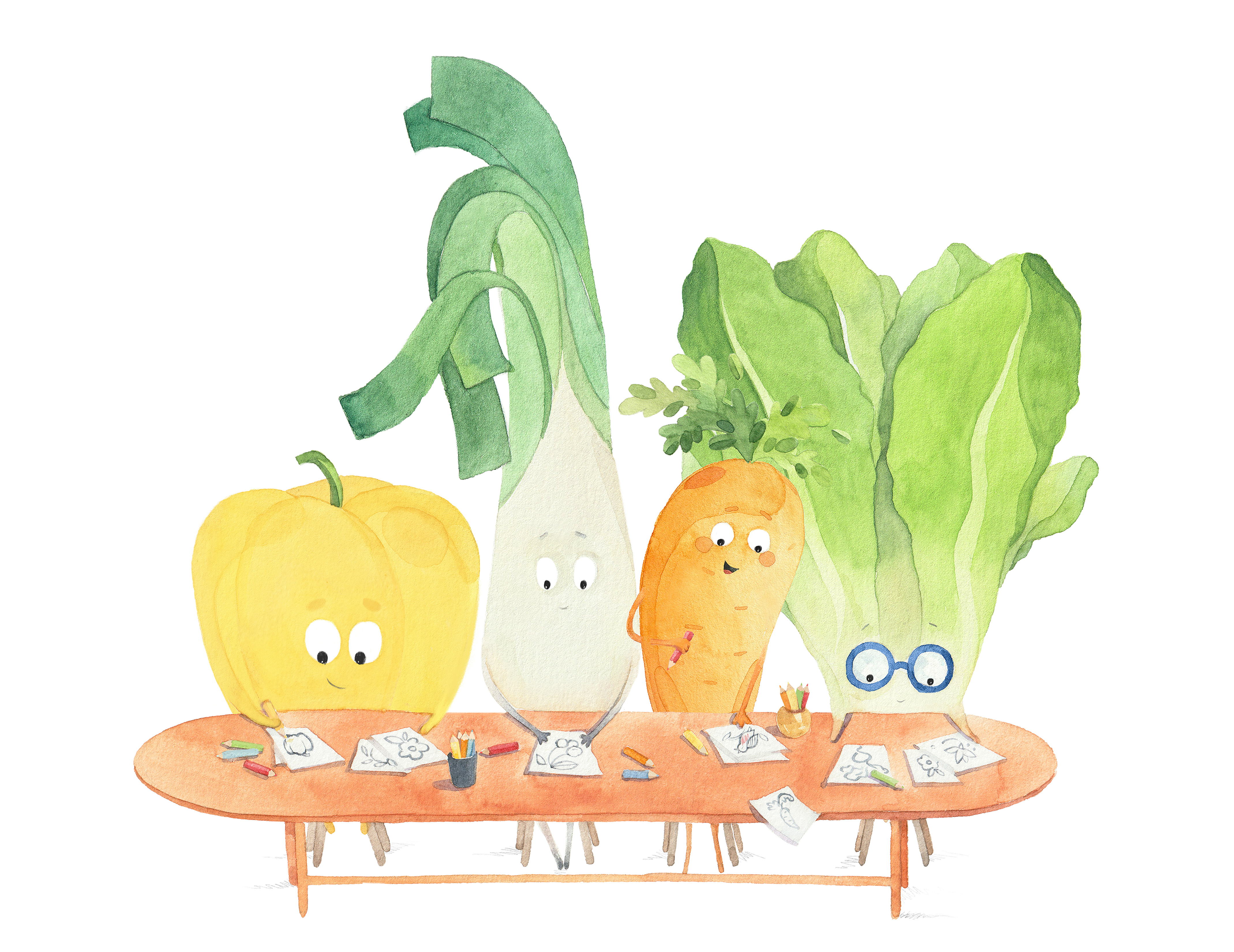 Vegetables Illustration 'Drawing Lesson' character art vegetable characters