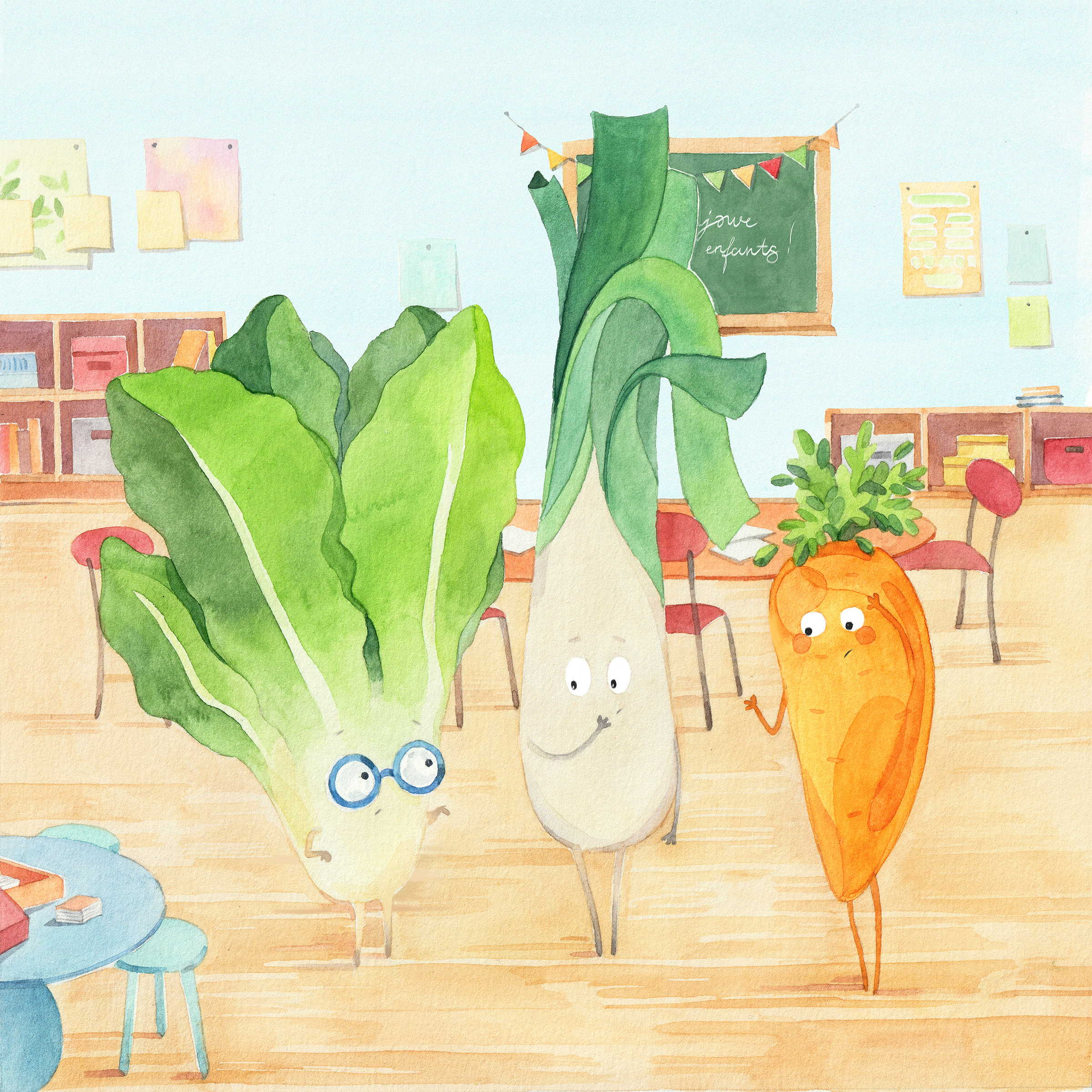 'The Classmates' Watercolor Illustration character art concept art