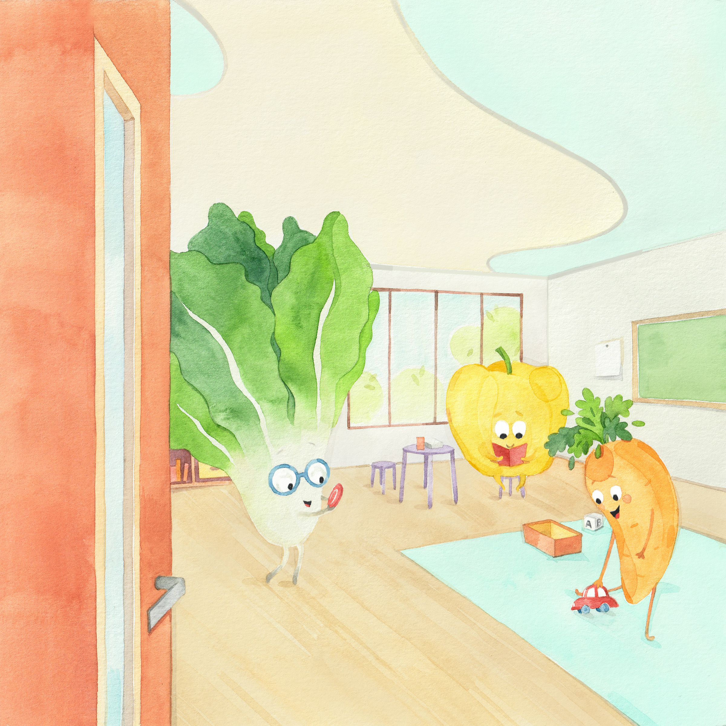 'In the Classroom' Veggies Illustration character art