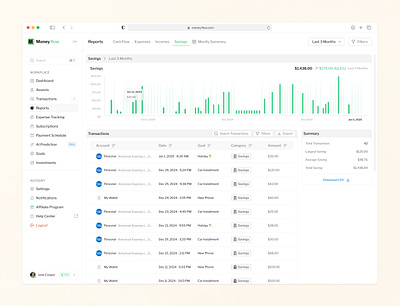 Personal Finance Management Platform, Dashboard, Savings case study cash flow dashboard earning expense finance ui finance ux fintech investments landing page mobile app money payment portfolio reports ui ui design ux ux case study ux design