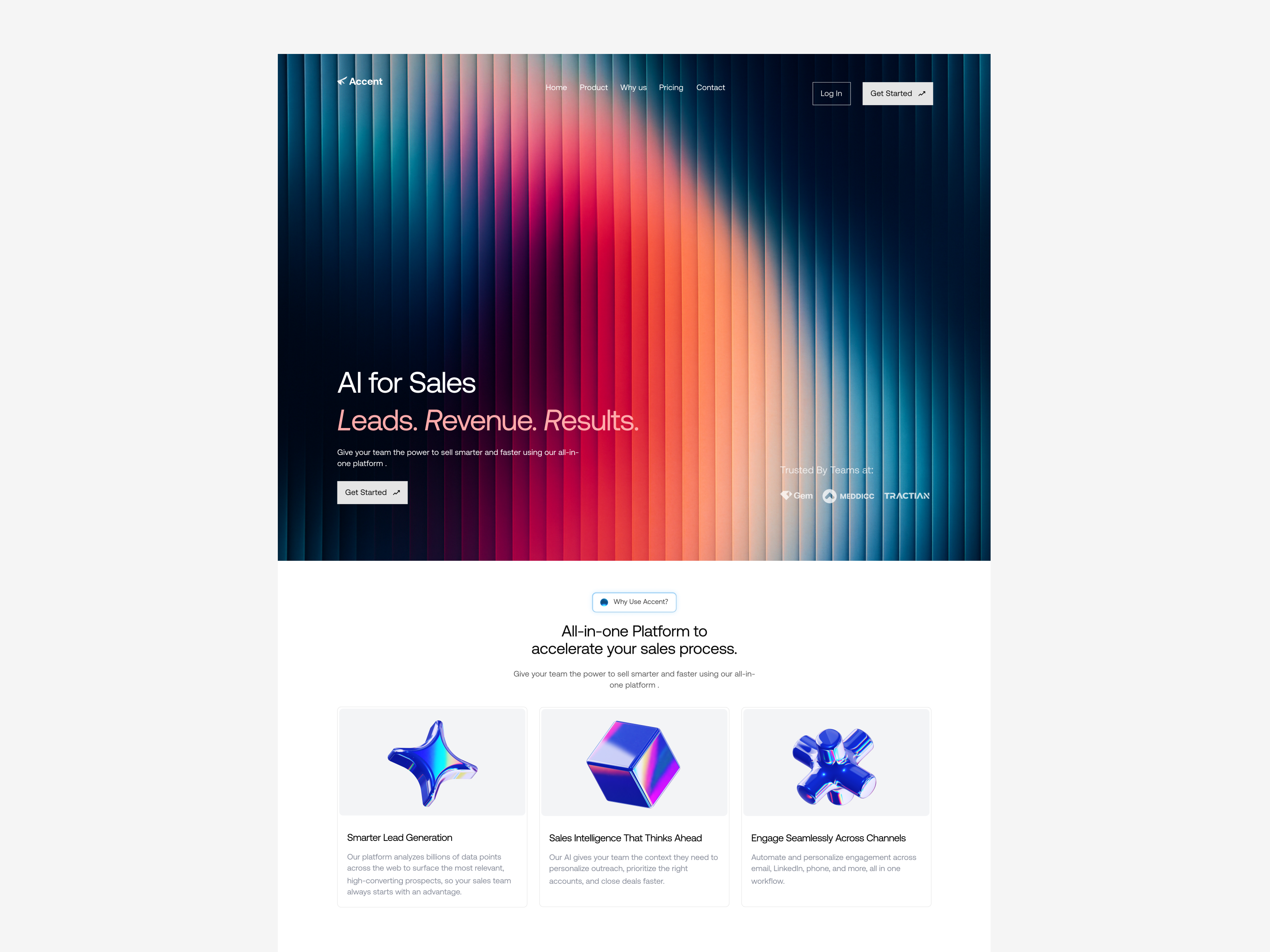 Accent AI Wesbite Design 3d ai artifical intelligence crypto design designer figma genai ui uiux web design